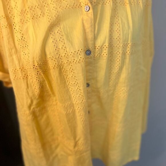 Sundance Tensift Eyelet Yellow Button Down Shirt Small Boho Oversized - Picture 7 of 12